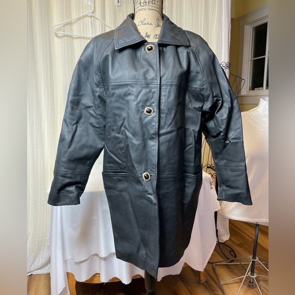 Black faux Leather Trench Coat